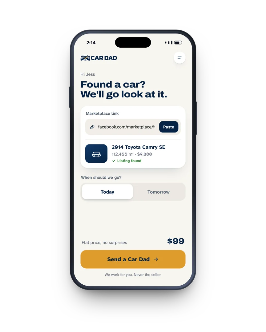 Pasting a Marketplace link into Car Dad